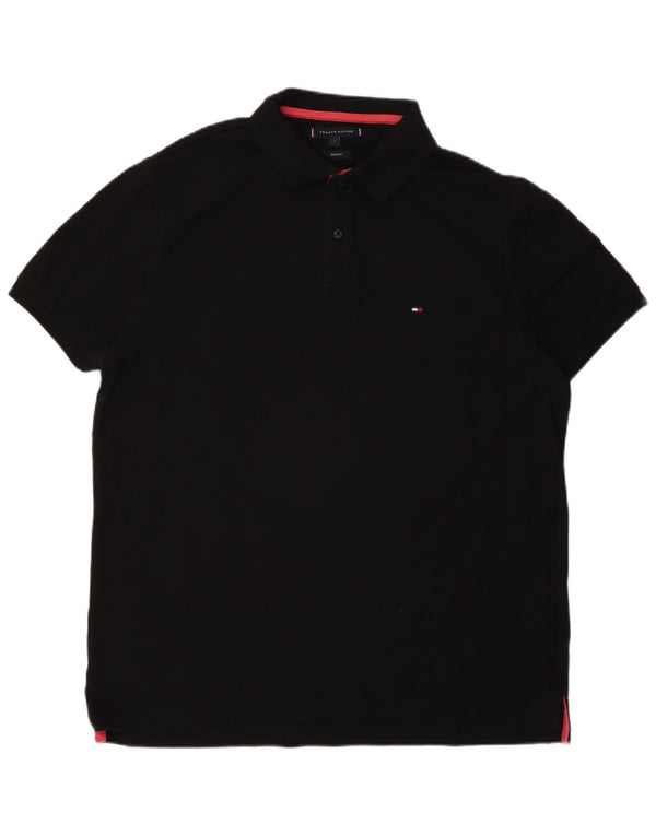 Tommy Hilfiger Mens Regular Fit Polo Shirt Large Black Cotton