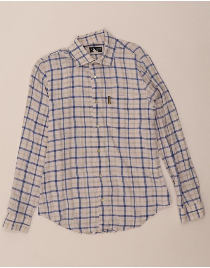 ARMANI JEANS Mens Shirt Medium Blue Check Linen