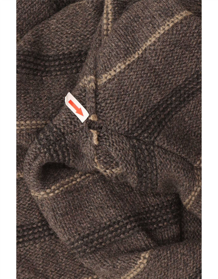 White Stuff Mens Zip Neck Jumper Sweater Large Grey Striped Lambswool