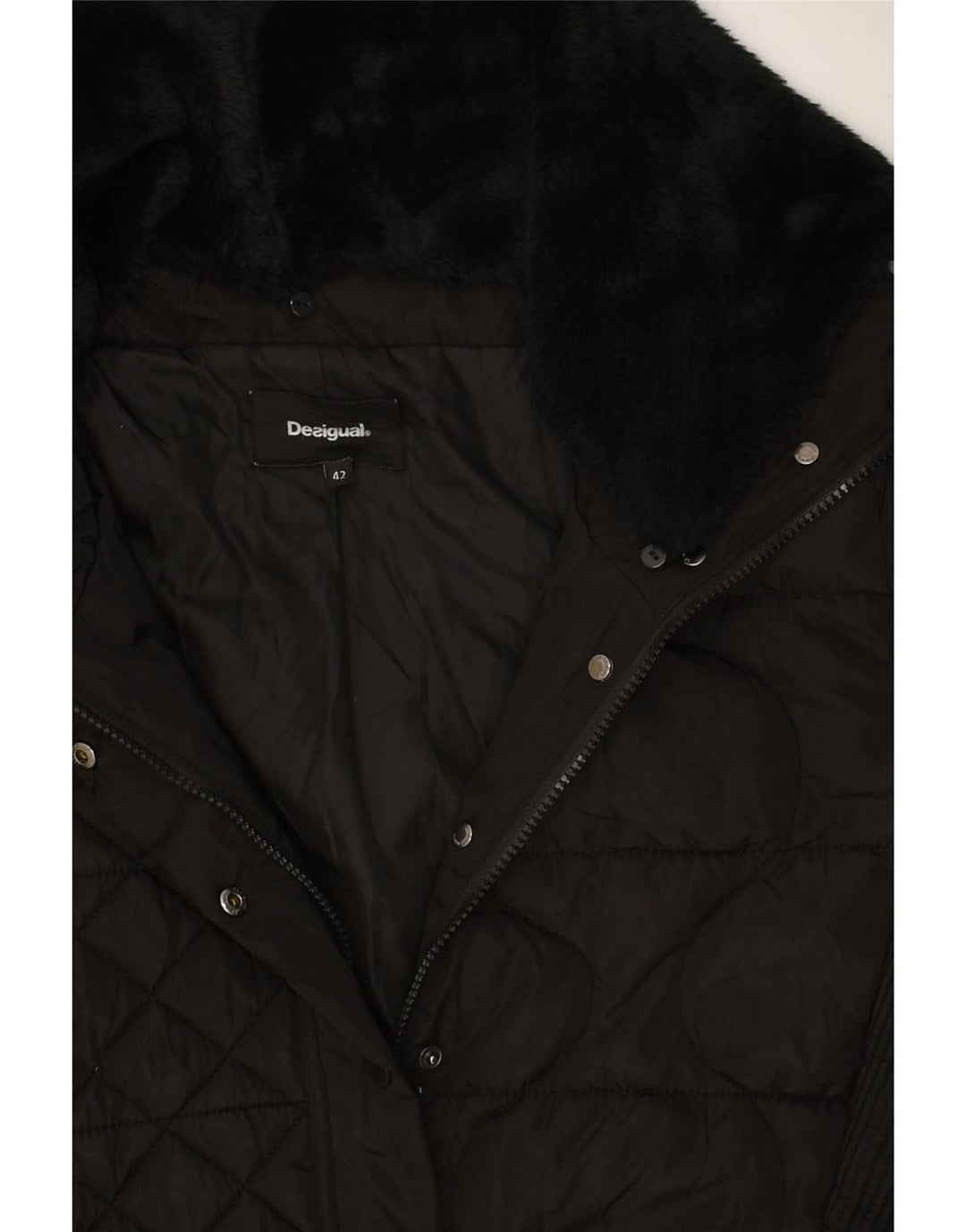 DESIGUAL Womens Quilted Jacket EU 42 Large Black Vintage Desigual and Second-Hand Desigual from Messina Hembry 
