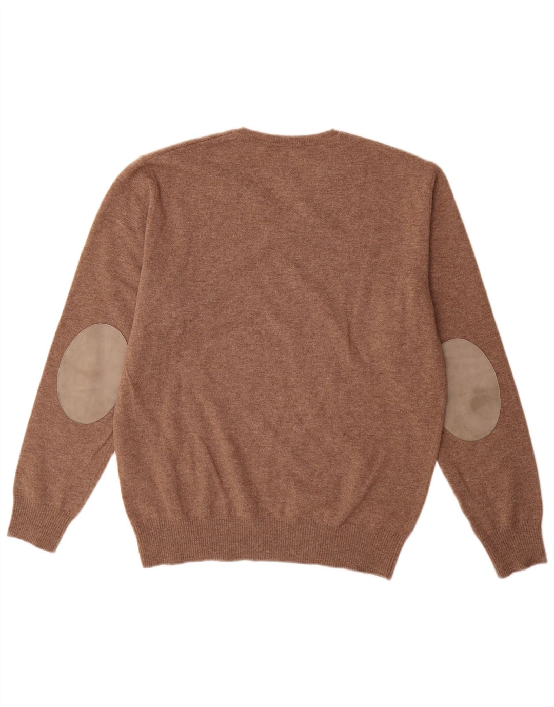 Burlington Mens V-Neck Jumper Sweater Large Brown Virgin Wool