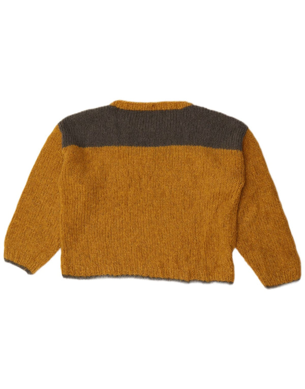 Vintage Dame Boat Neck Jumper Sweater UK 12 Medium Yellow Colourblock