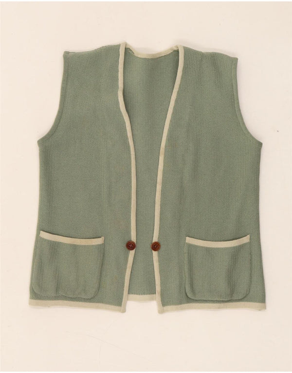 Vintage mujer punto chaleco Reino Unido 8 pequeño verde rayas retro