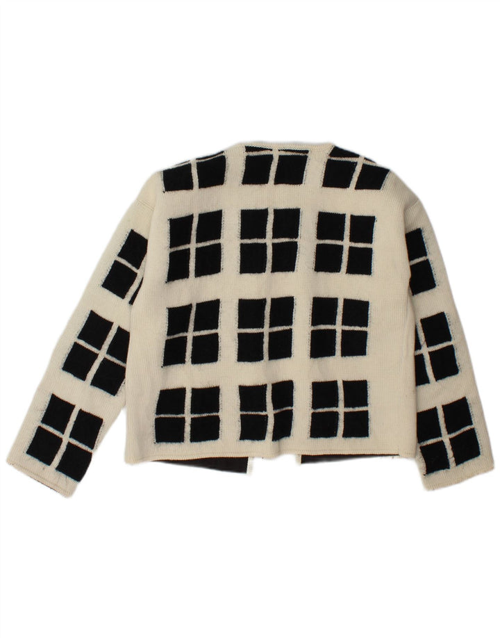 Seventy Maglione cardigan aperto corto da donna IT 42 Medio bianco sporco geometrico