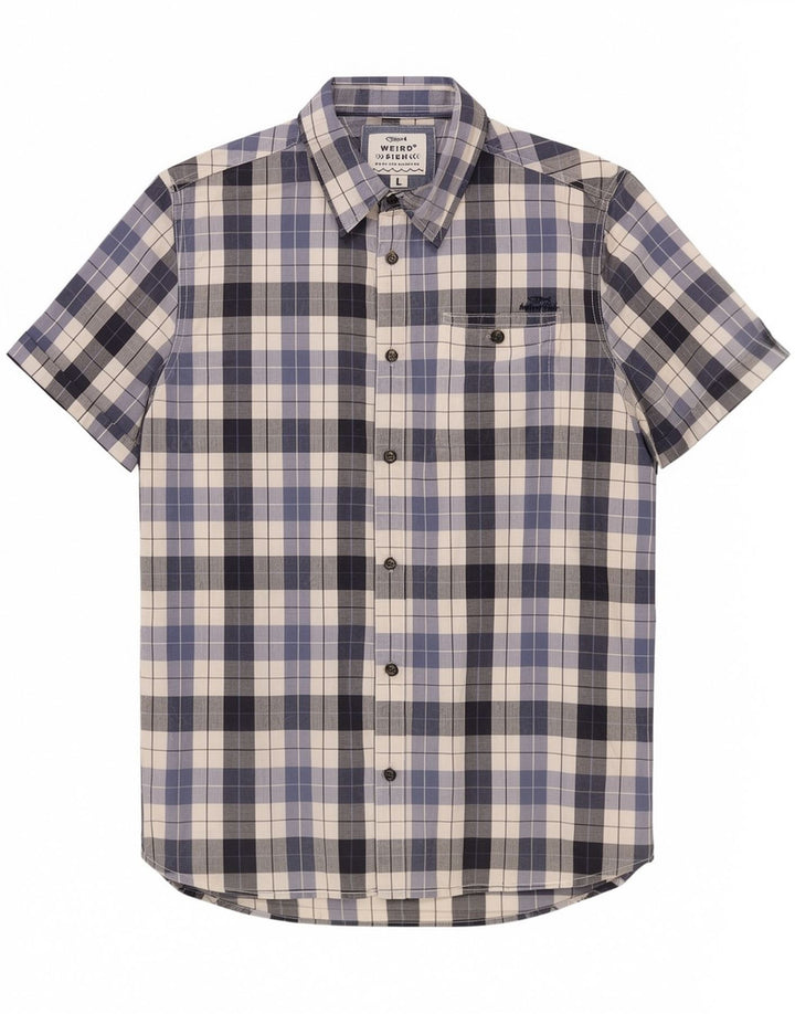 Weird Fish Mens Short Sleeve Shirt Large Blue Check Cotton