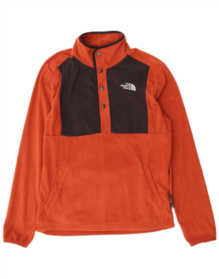The North Face Mens Button Neck Fleece Jumper Small Orange Colourblock