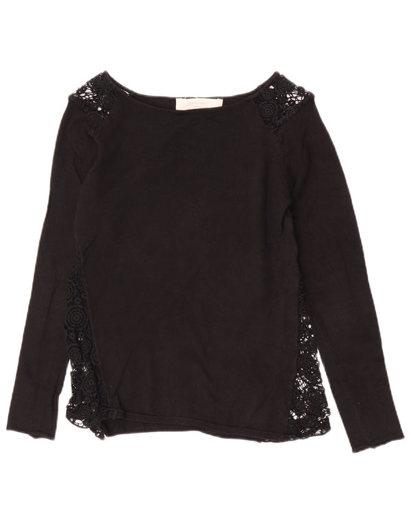 Zara Dame Langærmet Bluse Top UK 14 Large Black Floral