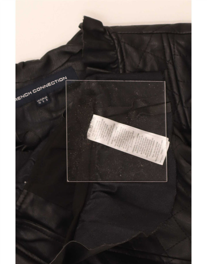 French Connection Dame imiteret læder quiltet jakke UK 10 Small Black