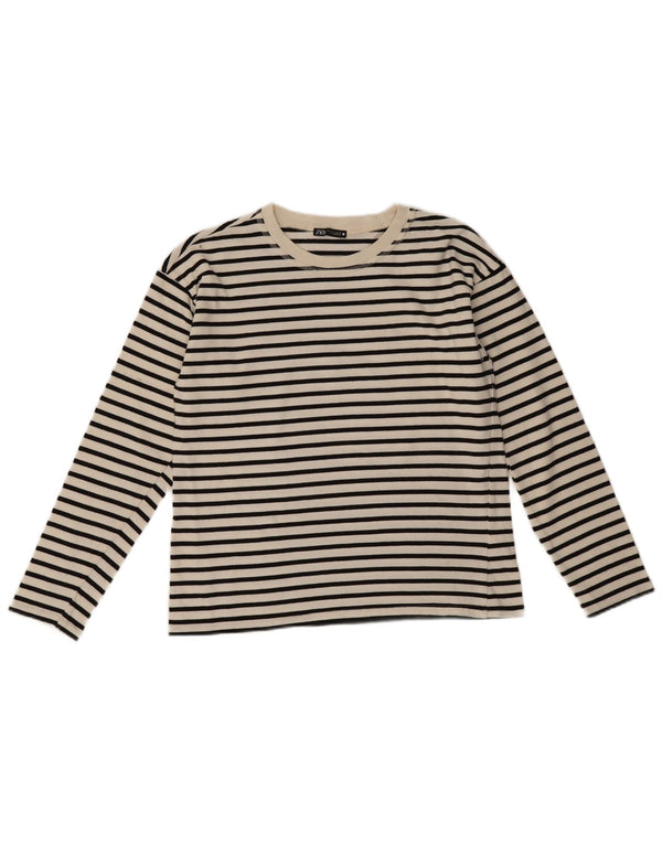 Zara Womens Top Long Sleeve UK 10 Small White Striped Cotton