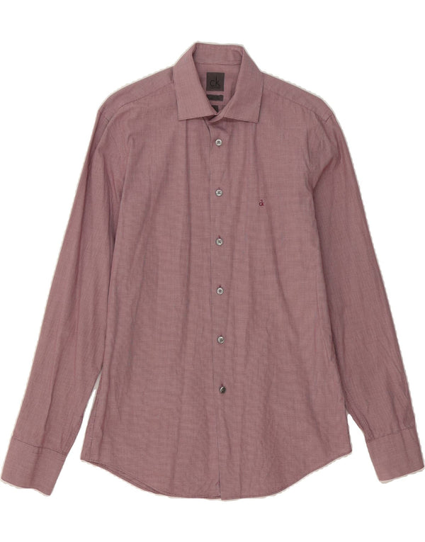 CALVIN KLEIN Mens Slim Fit Shirt UK 38 Medium Pink Pinstripe Cotton