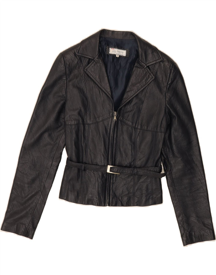 BATA AND MORE Womens Crop Leather Jacket IT 42 Medium Navy Blue Leather Vintage Bata and More and Second-Hand Bata and More from Messina Hembry 