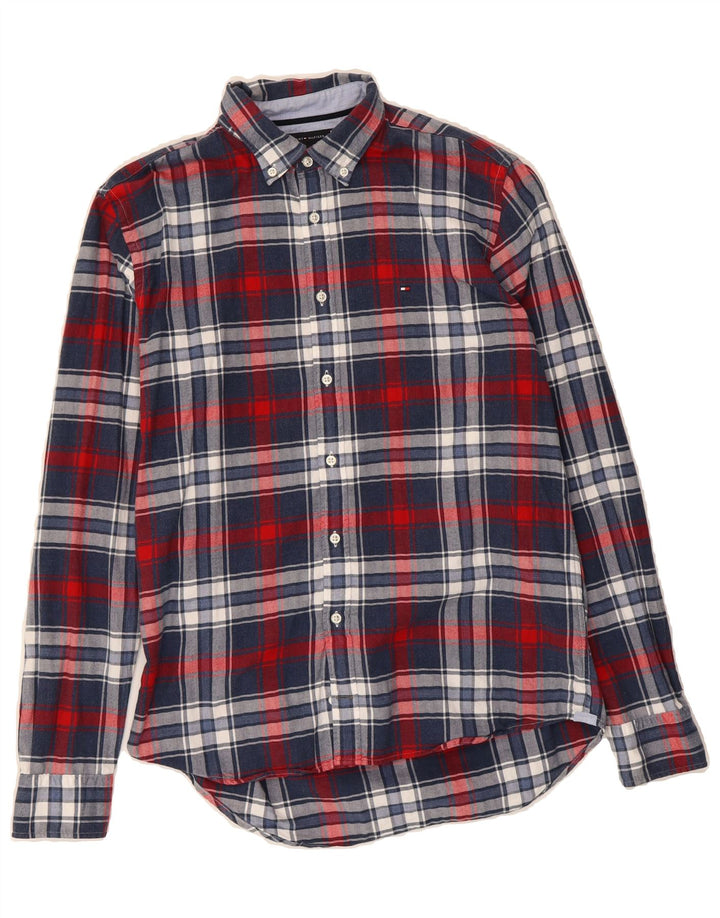 TOMMY HILFIGER Mens Regular Fit Flannel Shirt Medium Navy Blue Check Vintage Tommy Hilfiger and Second-Hand Tommy Hilfiger from Messina Hembry 