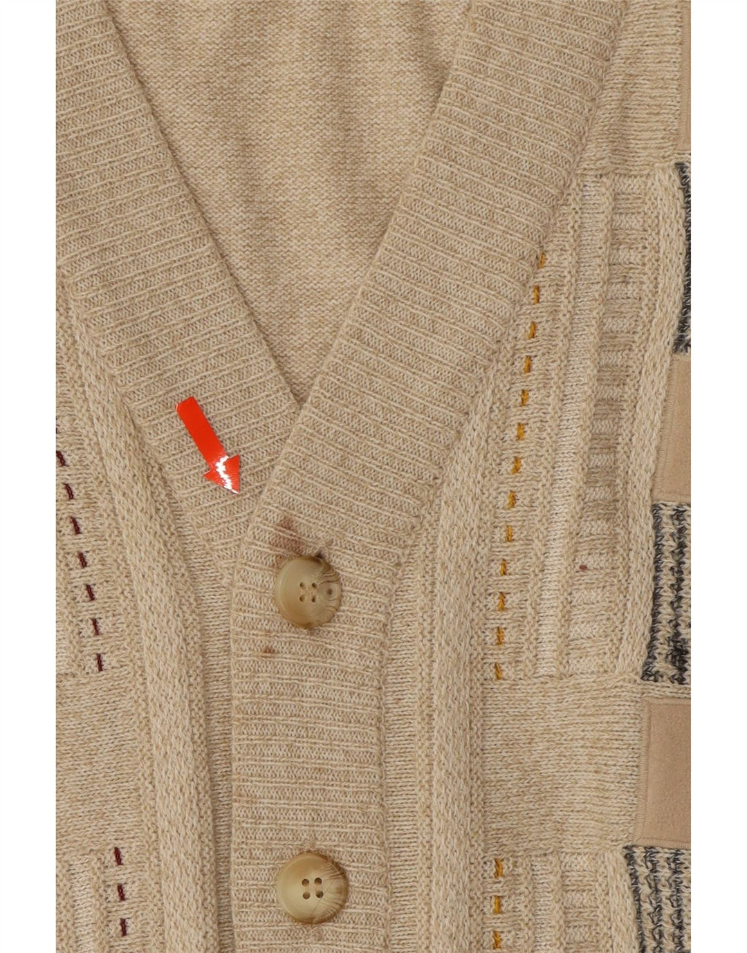 VINTAGE Mens Cardigan Sweater IT 52 Large Beige Striped Wool Vintage Vintage and Second-Hand Vintage from Messina Hembry 