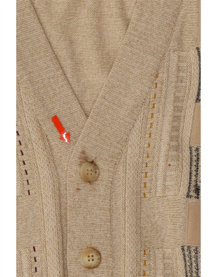 VINTAGE Mens Cardigan Sweater IT 52 Large Beige Striped Wool Vintage Vintage and Second-Hand Vintage from Messina Hembry 