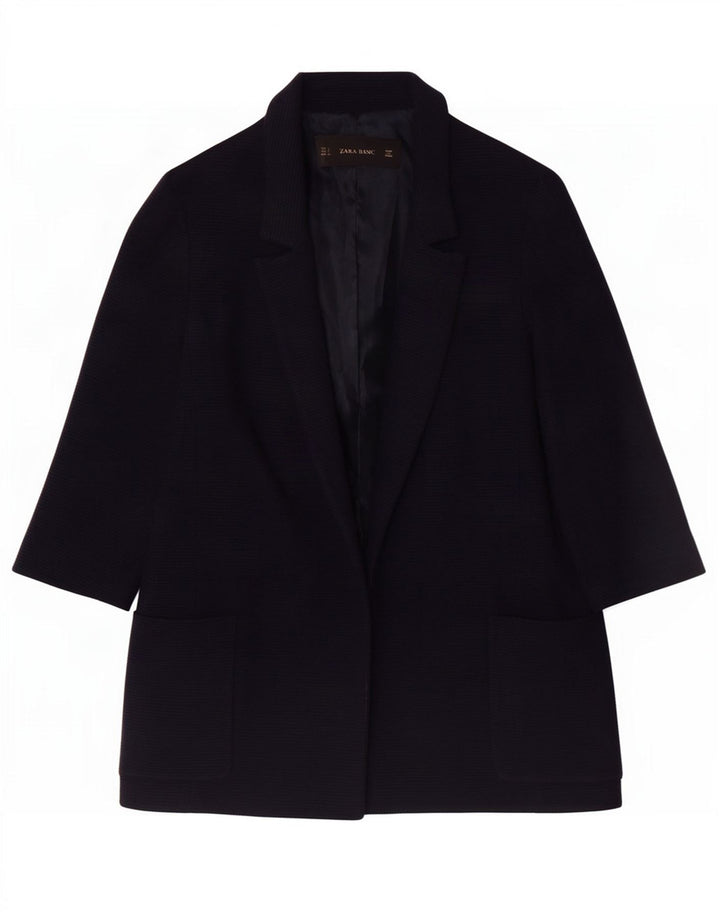Zara Jaqueta blazer feminina oversized manga 3/4 aberta Reino Unido 10 pequena azul marinho