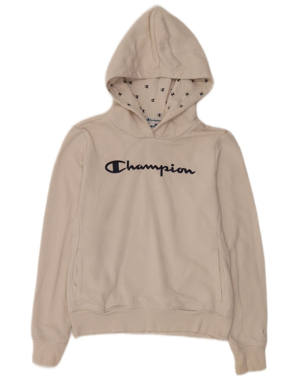 Champion Womens Graphic Hoodie Jumper UK 10 Small White Cotton