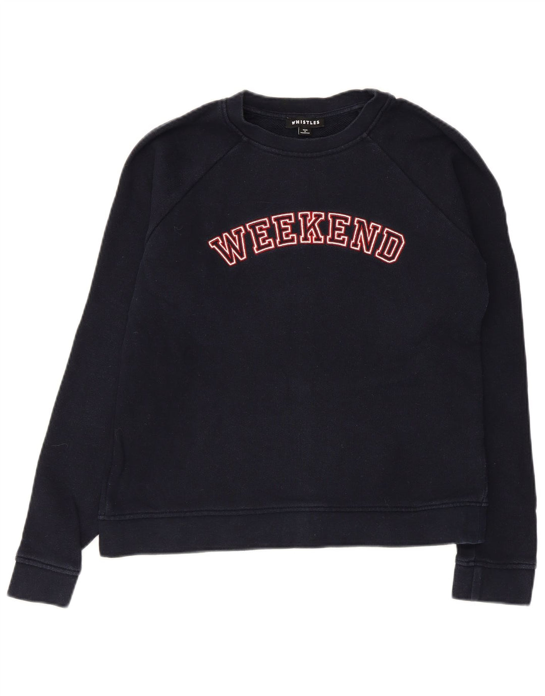 WHISTLE Womens Weekend Graphic Sweatshirt Jumper UK 10 Small Navy Blue