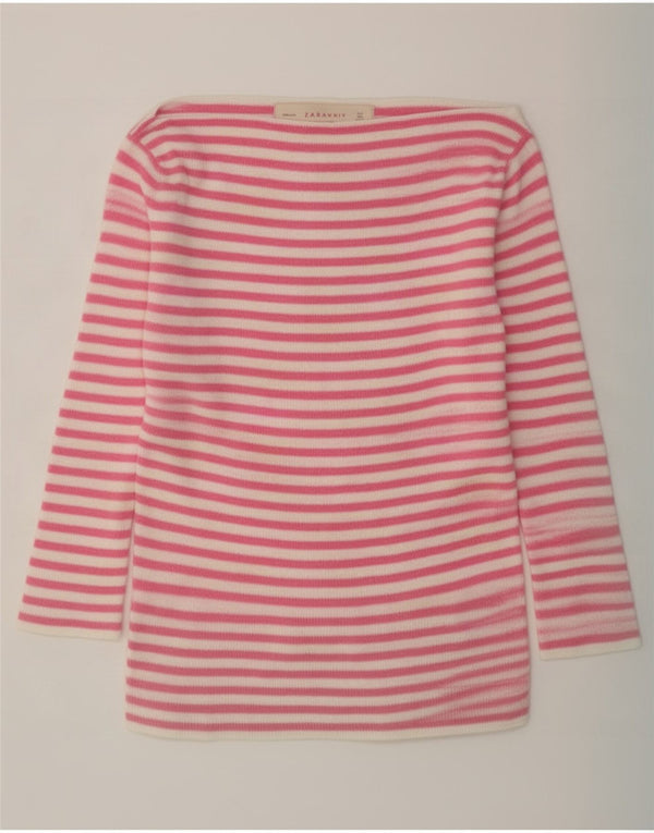 Zara Womens Top 3/4 Sleeve UK 10 Small Pink Striped