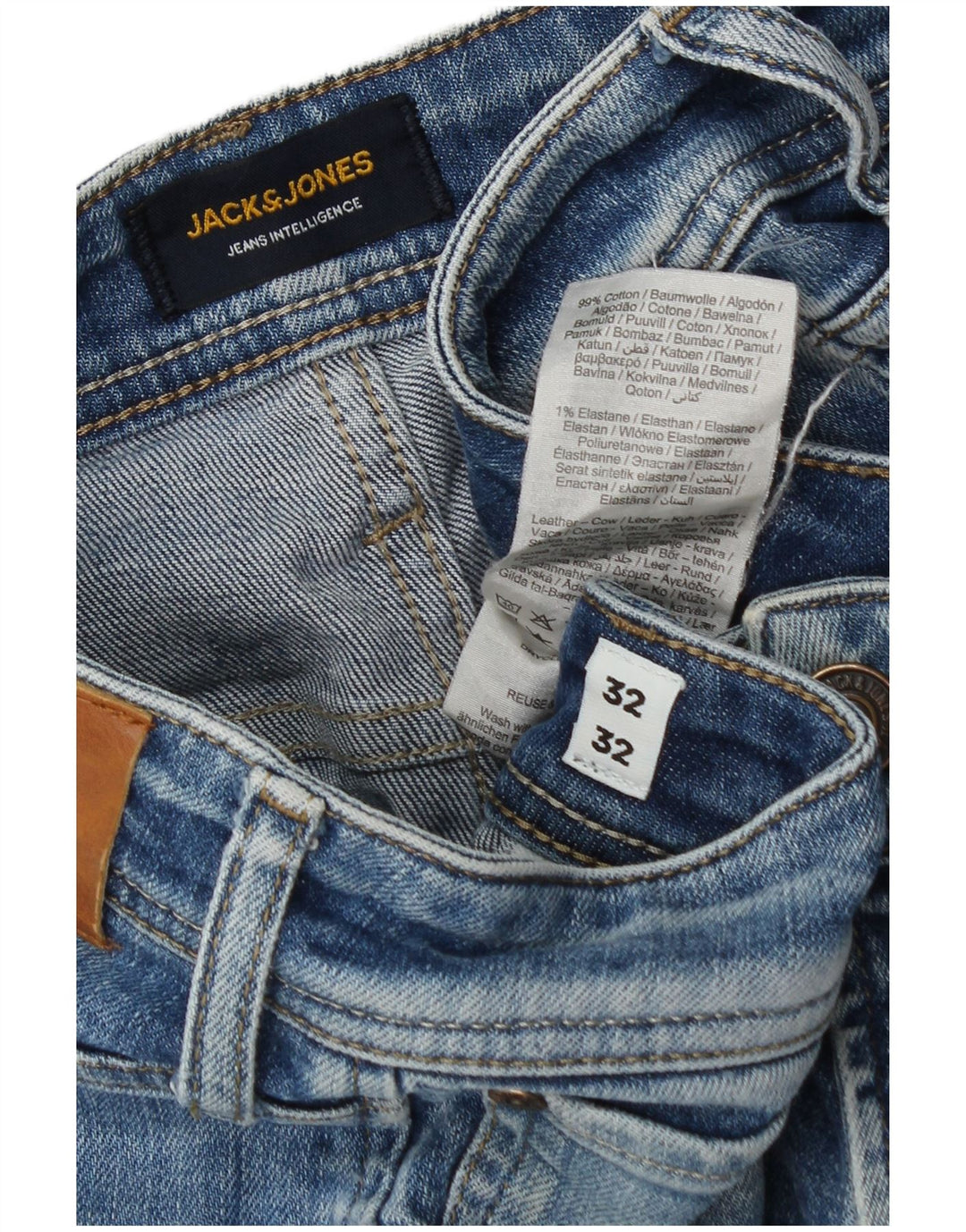 Jeans dritti invecchiati da uomo Jack & Jones W32 L32 cotone blu