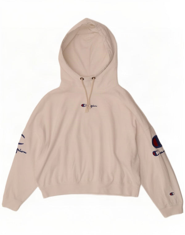 Champion Pull à capuche graphique surdimensionné à manches 3/4 pour femme UK 4 XS Blanc
