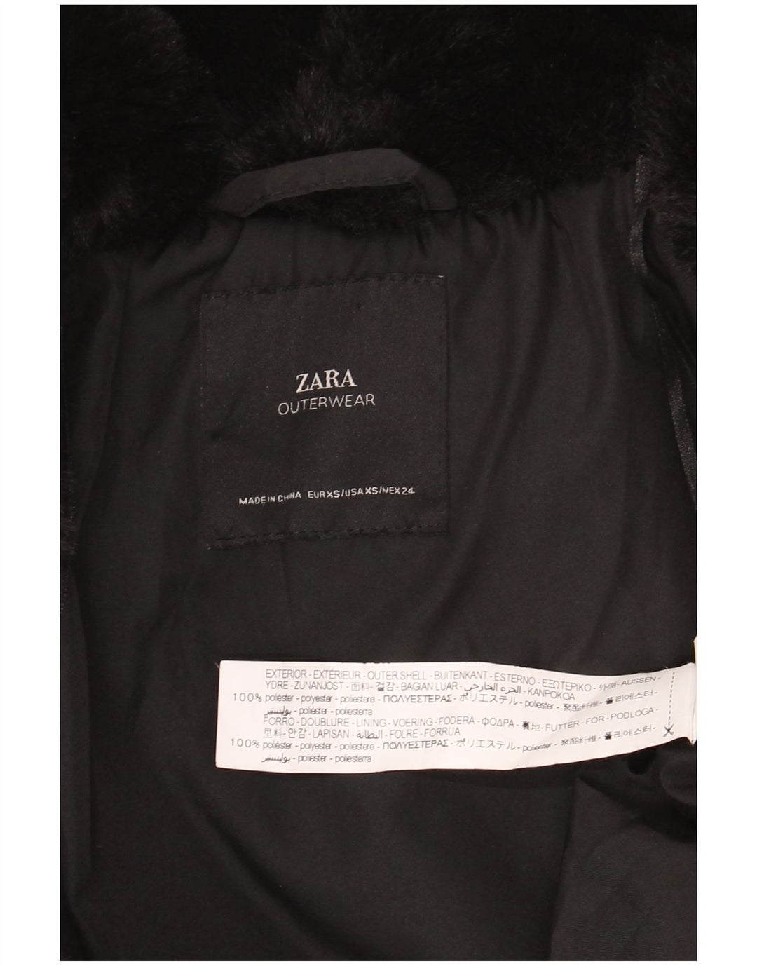 Zara Womens Faux Fur Jacket UK 6 XS Black Polyester