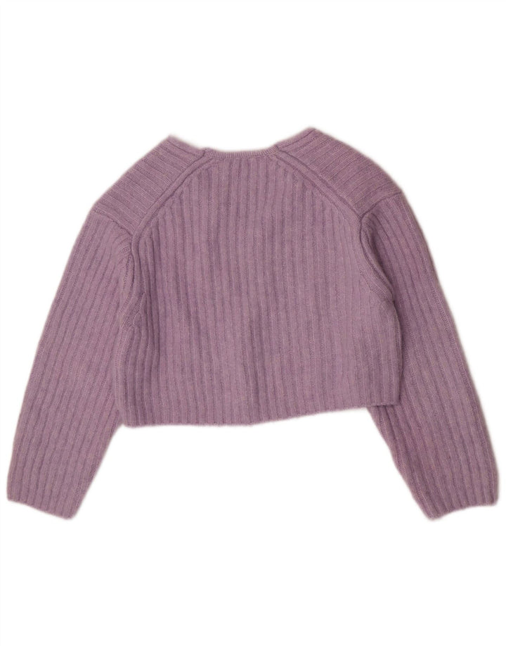 Zara Womens Crop V-Neck Jumper Sweater UK 14 Medium Purple Polyester