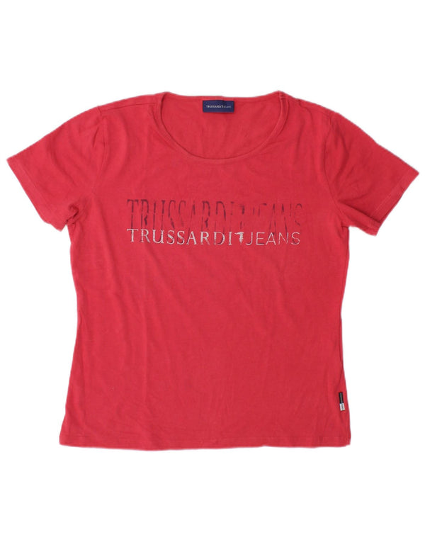 Trussardi Womens Graphic T-Shirt Top UK 16 Large Rote Baumwolle