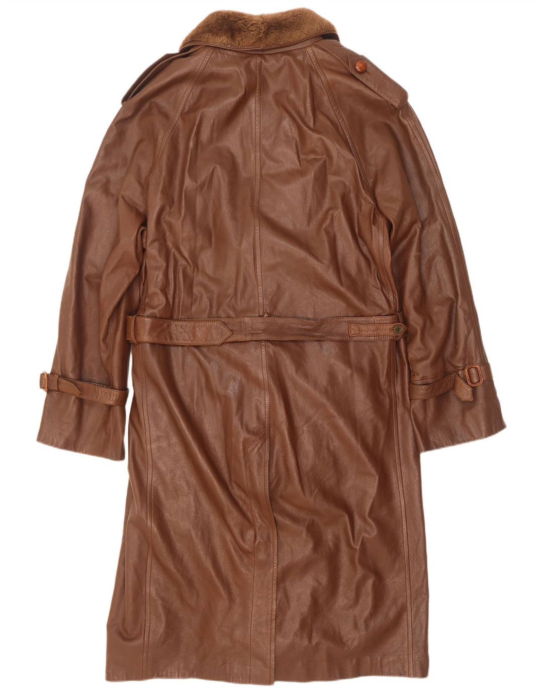 Vintage Mens Double Breasted Military Leather Coat IT 50 Large Brown