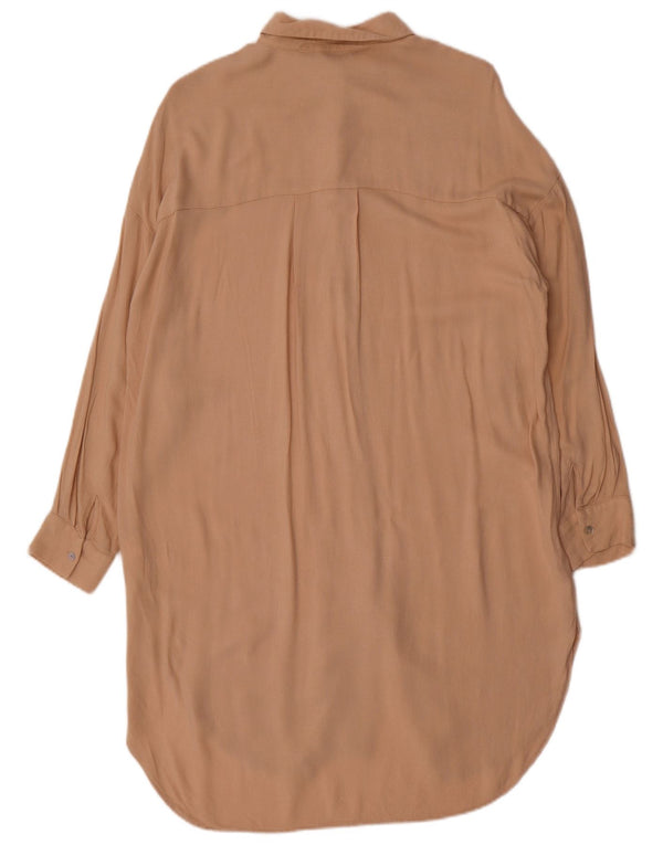 Zara Robe chemise surdimensionnée à manches longues pour femme UK 6 XS Beige Viscose
