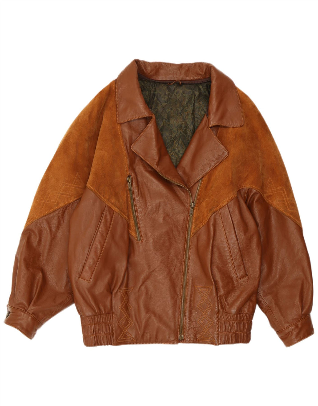 veste en cuir femme vintage UK 14 Grand Brun