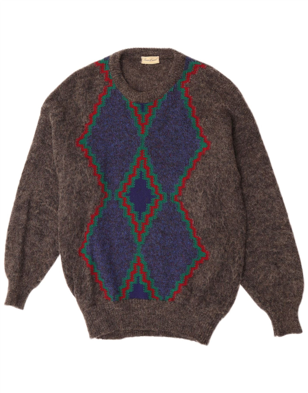 Vintage herre rund hals sweater medium grå Argyle/diamant