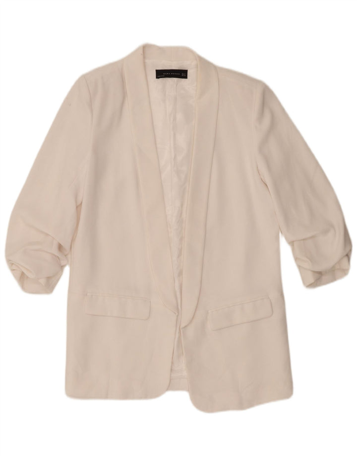 Zara Damen-Blazer mit 3/4-Ärmeln, offen, UK 14, Mittelweiß, Polyester