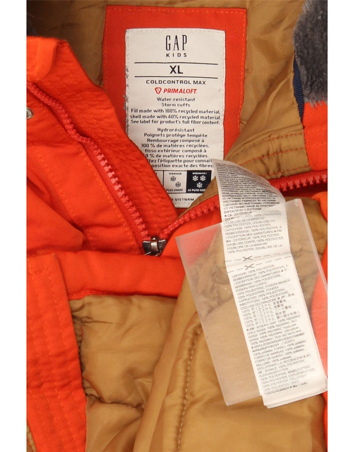 GAP Boys Hooded Parka Jacket 11-12 Years XL Orange Polyester