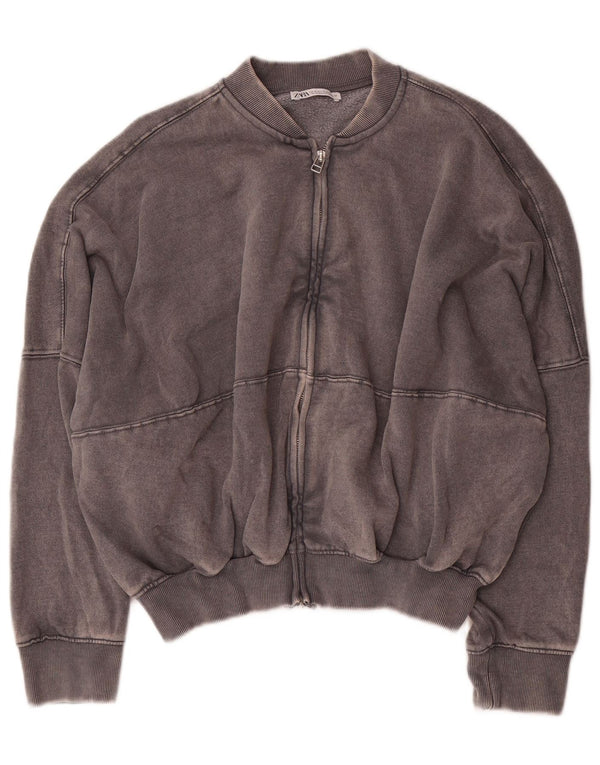 Zara Womens Crop Oversized træningsdragt topjakke UK 10 Small Grey Bomuld