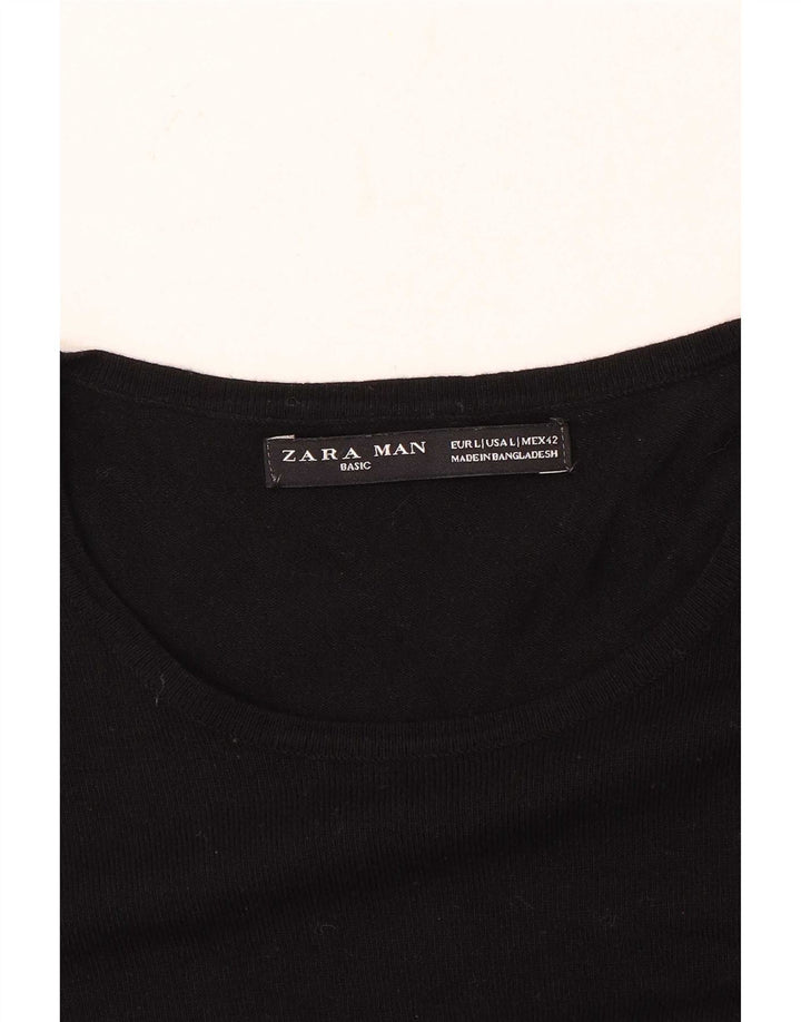 Zara Mens Crew Neck Jumper Sweater Large Black