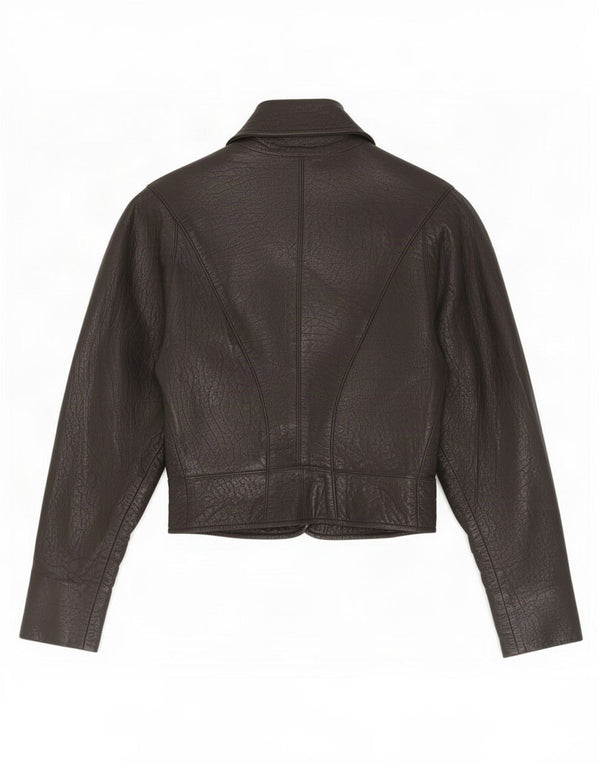 Vintage Damen Leder Bolero Jacke UK 6 XS Schwarz