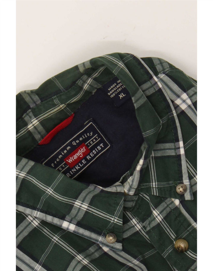 Wrangler Mens Short Sleeve Shirt XL Green Check Cotton
