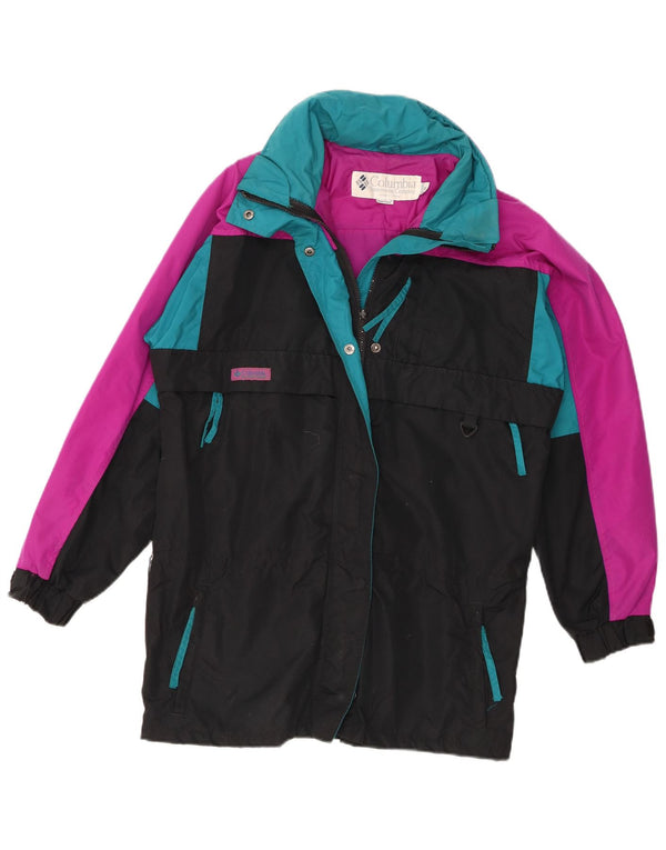 Columbia Chubasquero Suelto Para Mujer UK 44 Mediano Nylon Color Block Negro