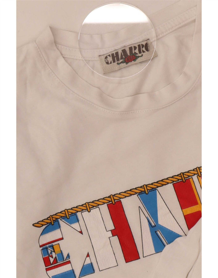 Charro Mens Graphic T-Shirt Top Medium White