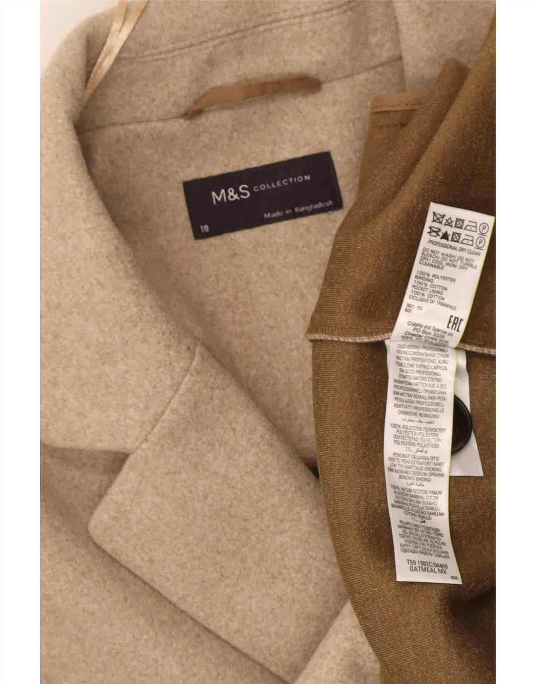 Marks & Spencer Dame Overfrakke UK 18 XL Beige Bomuld