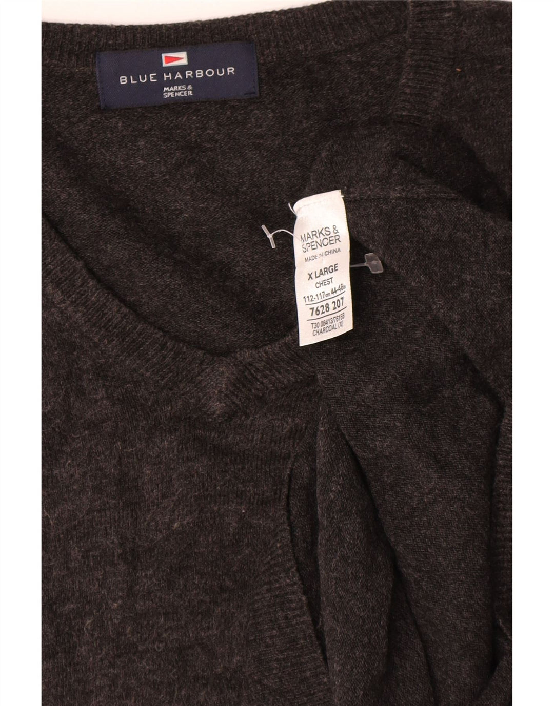 Marks & Spencer Mens Blue Harbour V-Neck Jumper Sweater XL Grey Acrylic