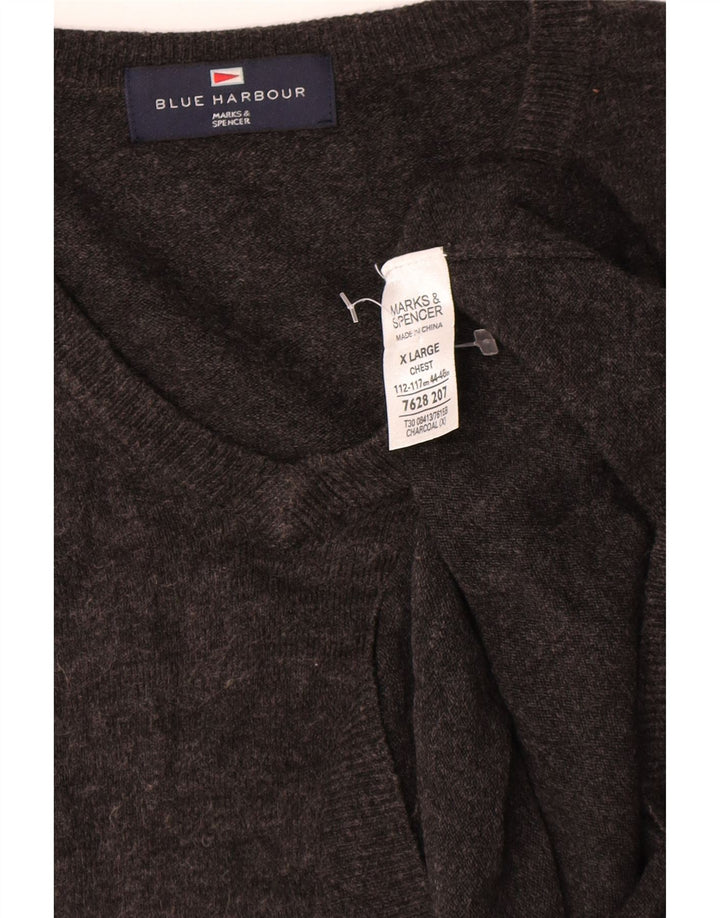 Marks & Spencer Mens Blue Harbour V-Neck Jumper Sweater XL Grey Acrylic