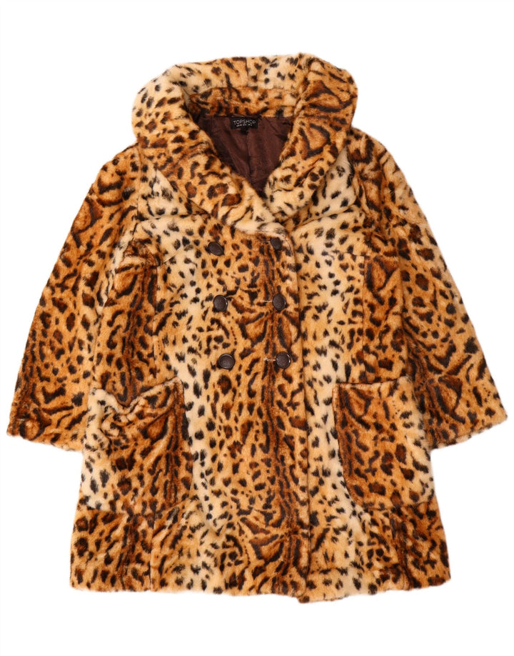 Topshop Womens Double Breasted Coat UK 12 Medium Brown Animal Print