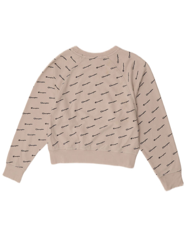 Champion Womens Crop Graphic Sweatshirt Jumper UK 14 Medium White Cotton