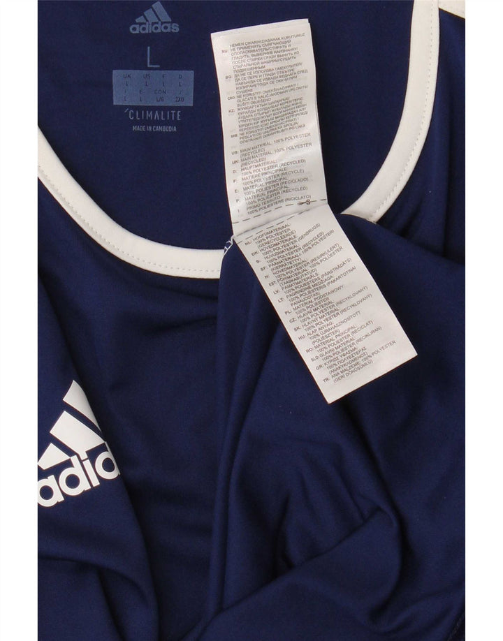 Adidas Uomo Climalite T-shirt Top Large Blu Navy Colourblock Poliestere