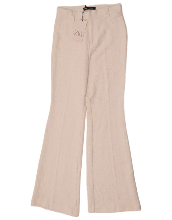 Zara Womens Flare Casual Trousers Small W26 L32 White Cotton