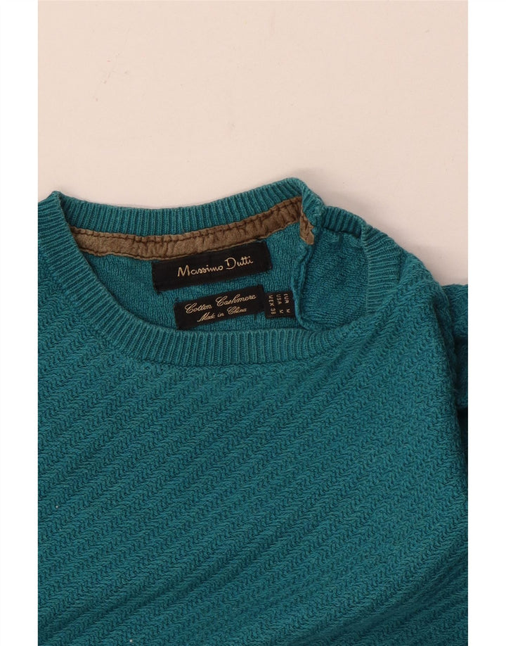 Massimo Dutti Herren-Pullover mit Rundhalsausschnitt, mittelblaue Baumwolle