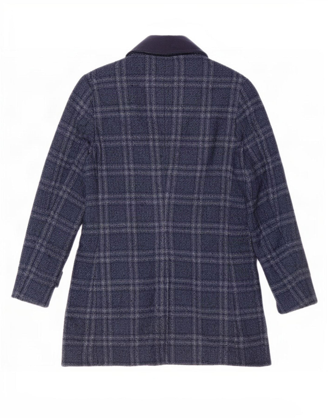 vintage Mens Overcoat IT 46 Petit Bleu Marine Check Polyester
