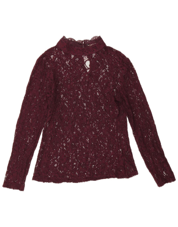 Oasis Dame Langærmet Blonde Blouse Top UK 12 Medium Burgundy Floral