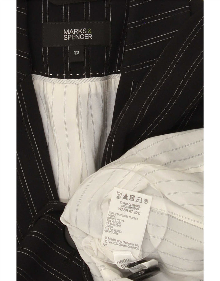 Jaqueta blazer feminina Marks & Spencer com 1 botão Reino Unido 12 listras pretas médias